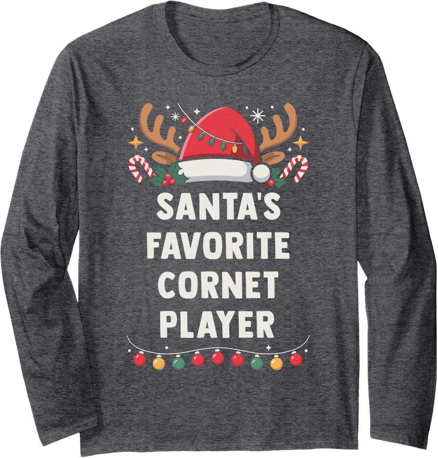 Santa's Favorite Cornet Player Christmas Concert Band Squad Long Sleeve T-Shirt - Adult Unisex Dark Heather Grey