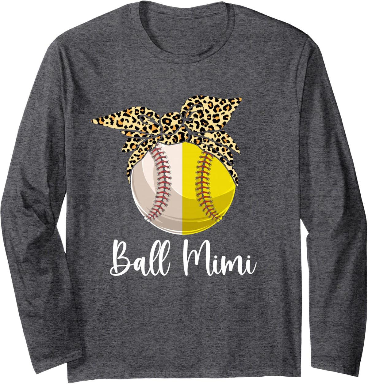 Ball Mimi Both of Softball Baseball Mothers' Day Long Sleeve T-Shirt - Adult Unisex Dark Heather Grey