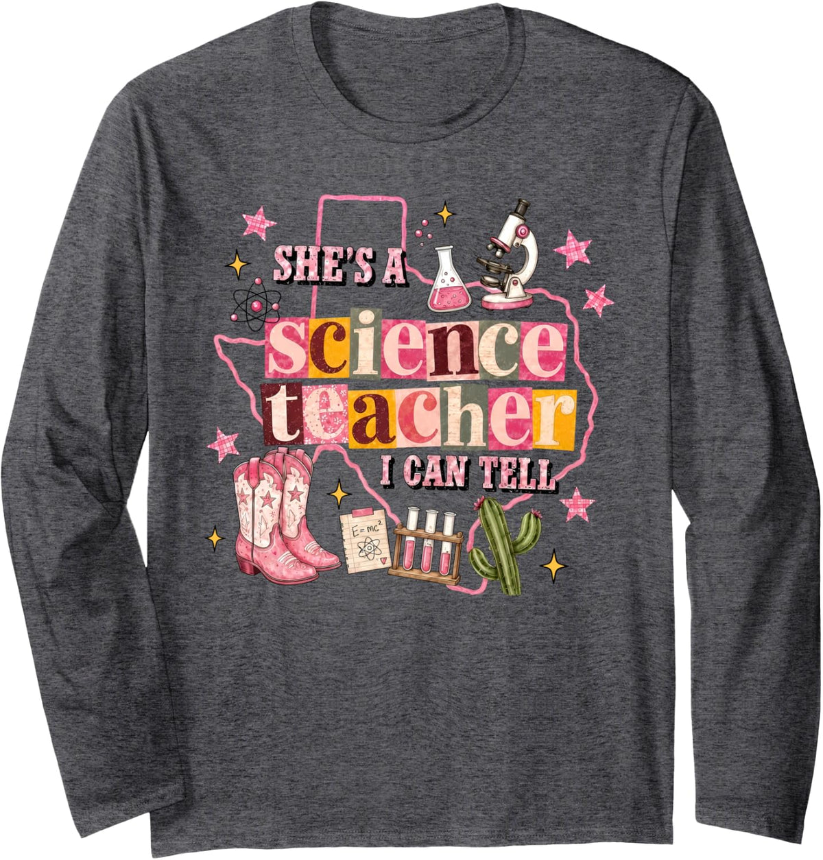 She’s A Science Teacher I Can Tell Western Cowgirl Scientist Long Sleeve T-Shirt - Adult Unisex Dark Heather Grey