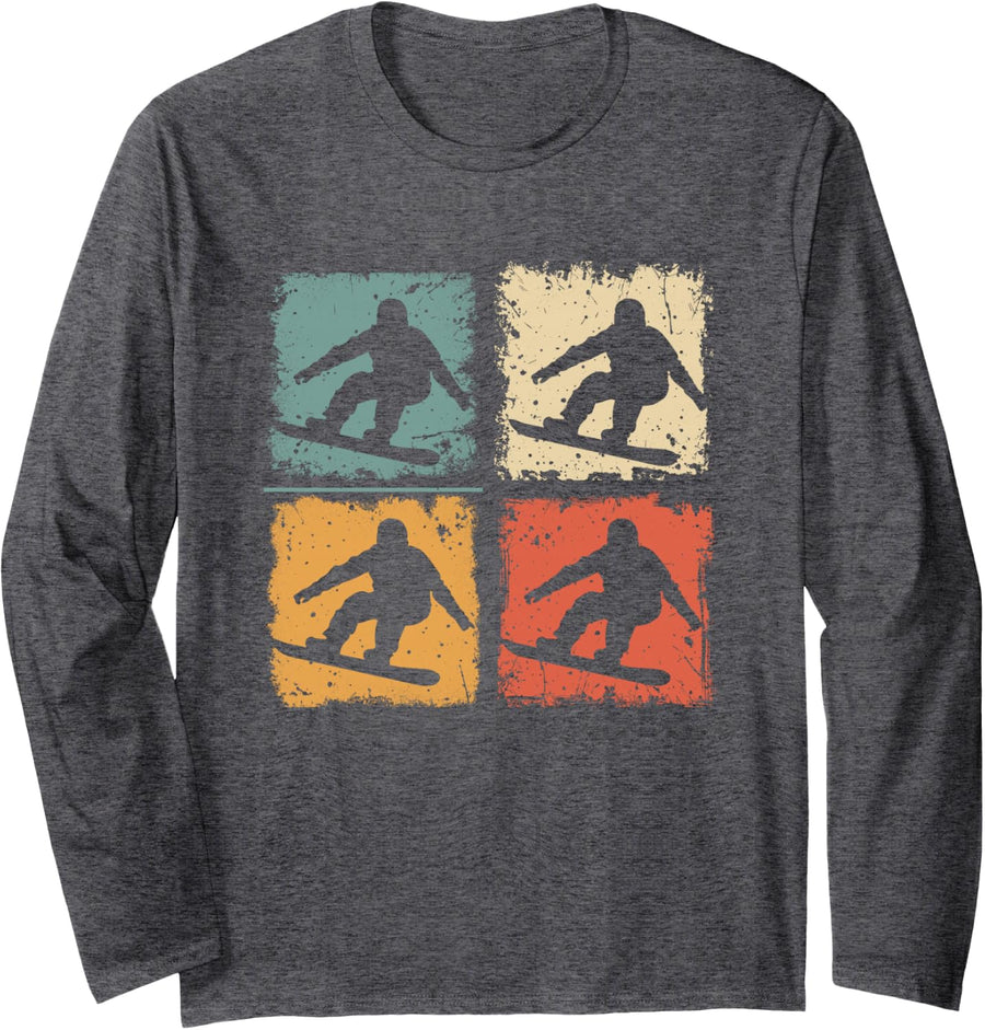 Vintage Snowboarding 70s 80s Winter Sport Snowboarder Long Sleeve T-Shirt - Adult Unisex Dark Heather Grey