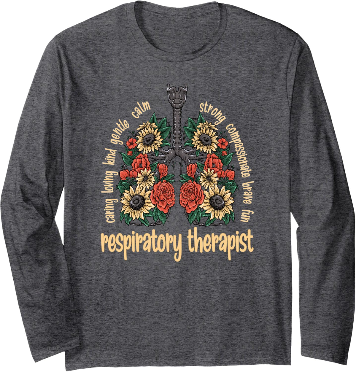 RT Respiratory Therapist Appreciation Long Sleeve T-Shirt - Adult Unisex Dark Heather Grey