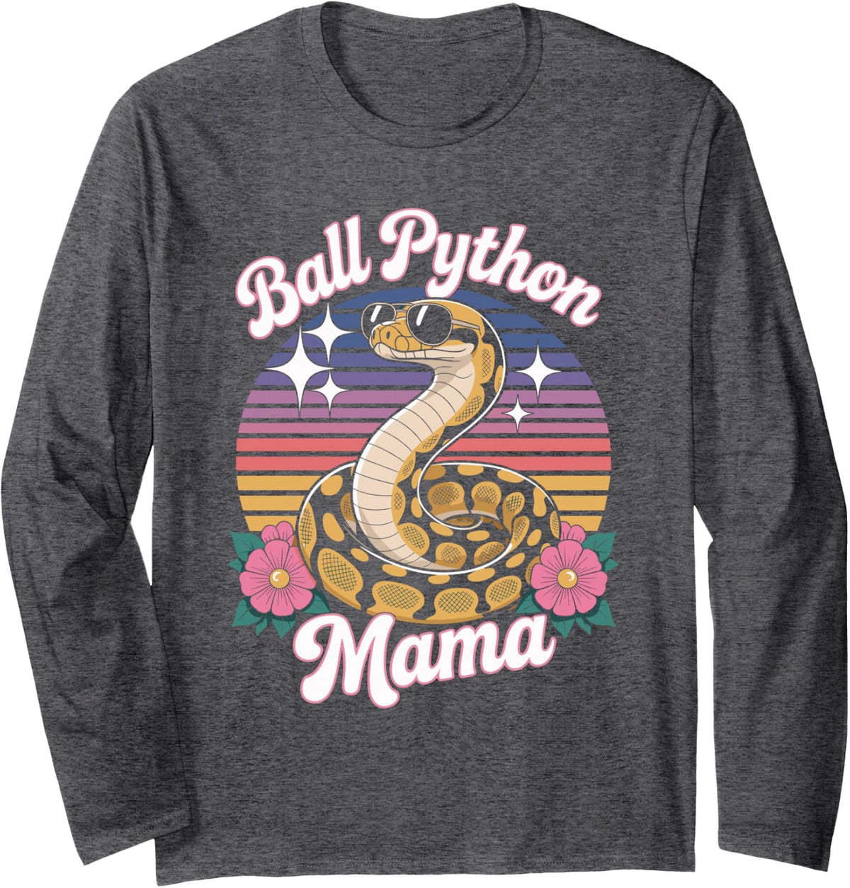 Ball Python Mama Floral Vintage 60s 70s Sunglasses Long Sleeve T-Shirt - Adult Unisex Dark Heather Grey