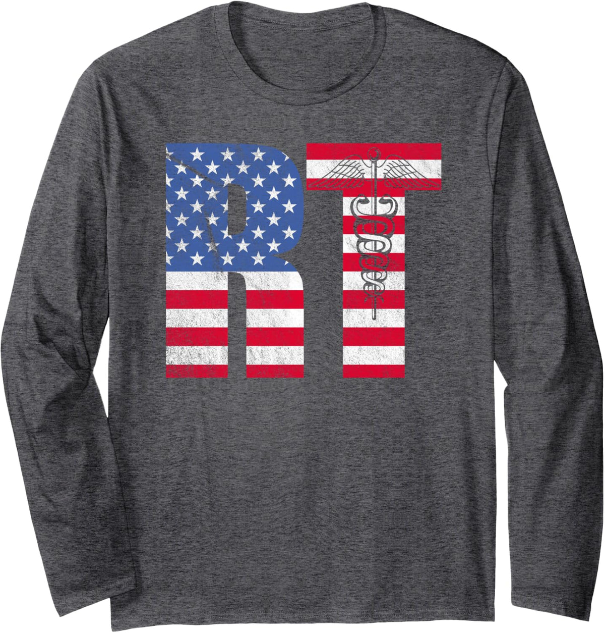 Respiratory Therapy American Flag RT Respiratory Therapist Long Sleeve T-Shirt - Adult Unisex Dark Heather Grey