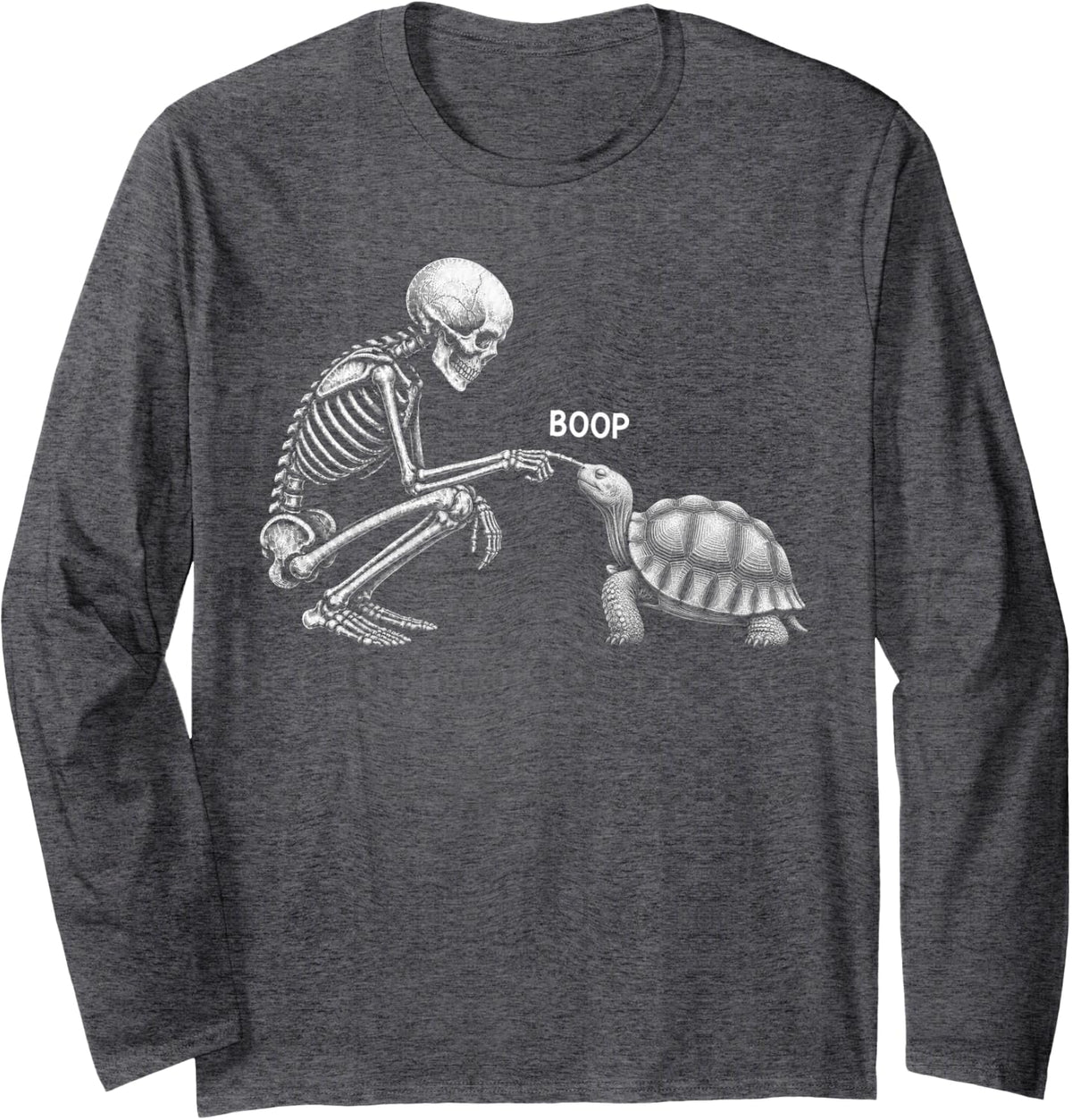 Skeleton Boop Sulcata Tortoise Nose Vintage Halloween Long Sleeve T-Shirt - Adult Unisex Dark Heather Grey