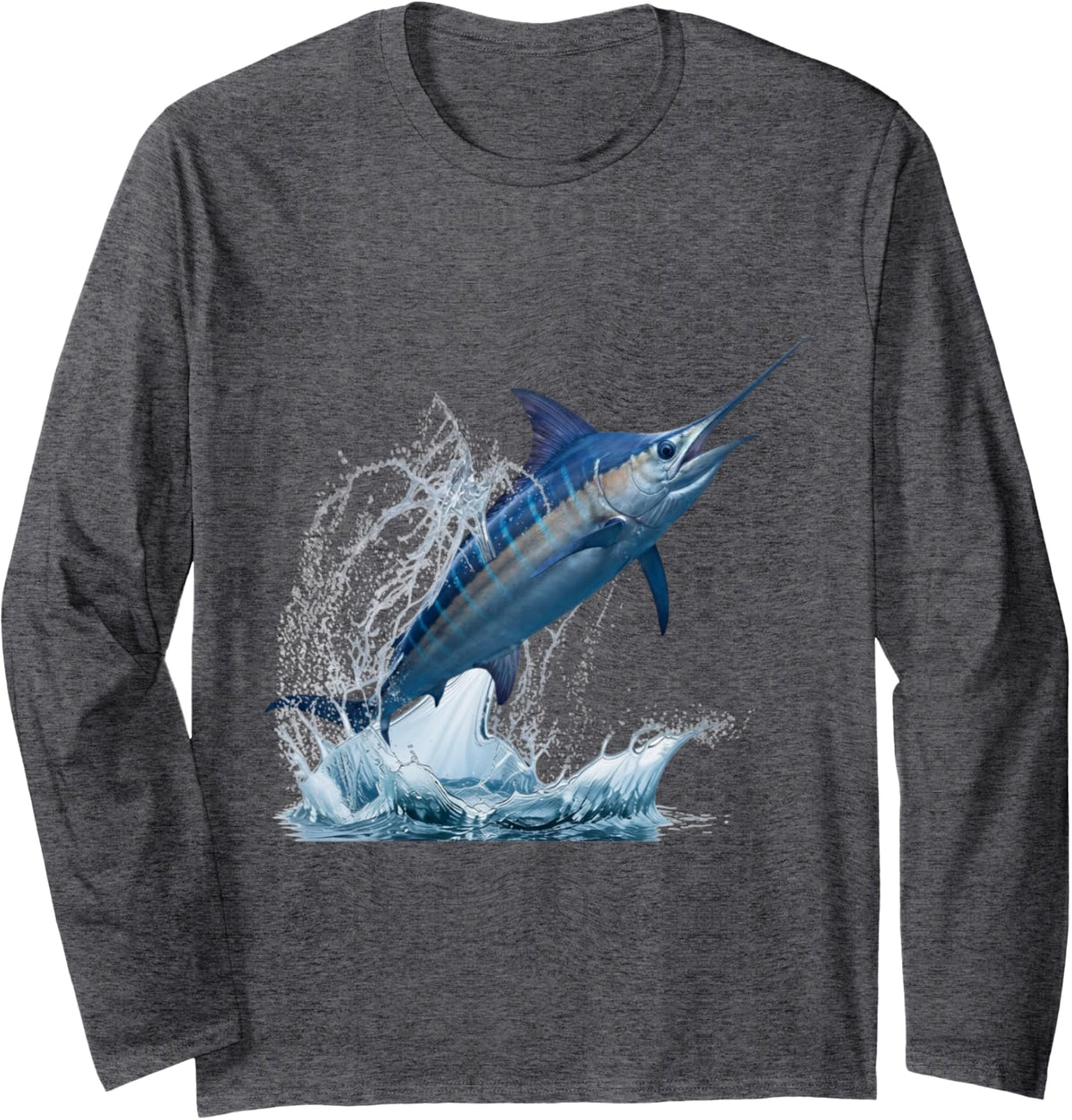 Blue Marlin Fishing Ocean Splash Sport Fishing Angler Retro Long Sleeve T-Shirt - Adult Unisex Dark Heather Grey