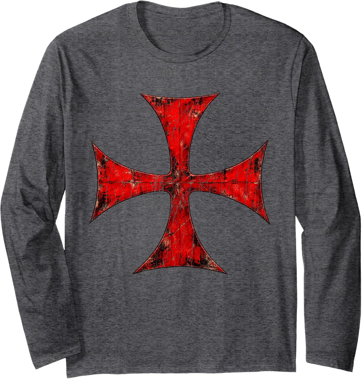 Vintage Templar Cross Christian Knight History Design Long Sleeve T-Shirt - Adult Unisex Dark Heather Grey