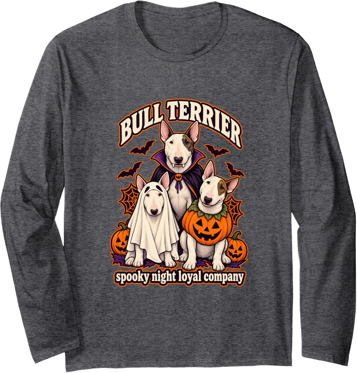 Bull Terrier - Spooky Night Loyal Company Halloween Long Sleeve T-Shirt - Adult Unisex Dark Heather Grey