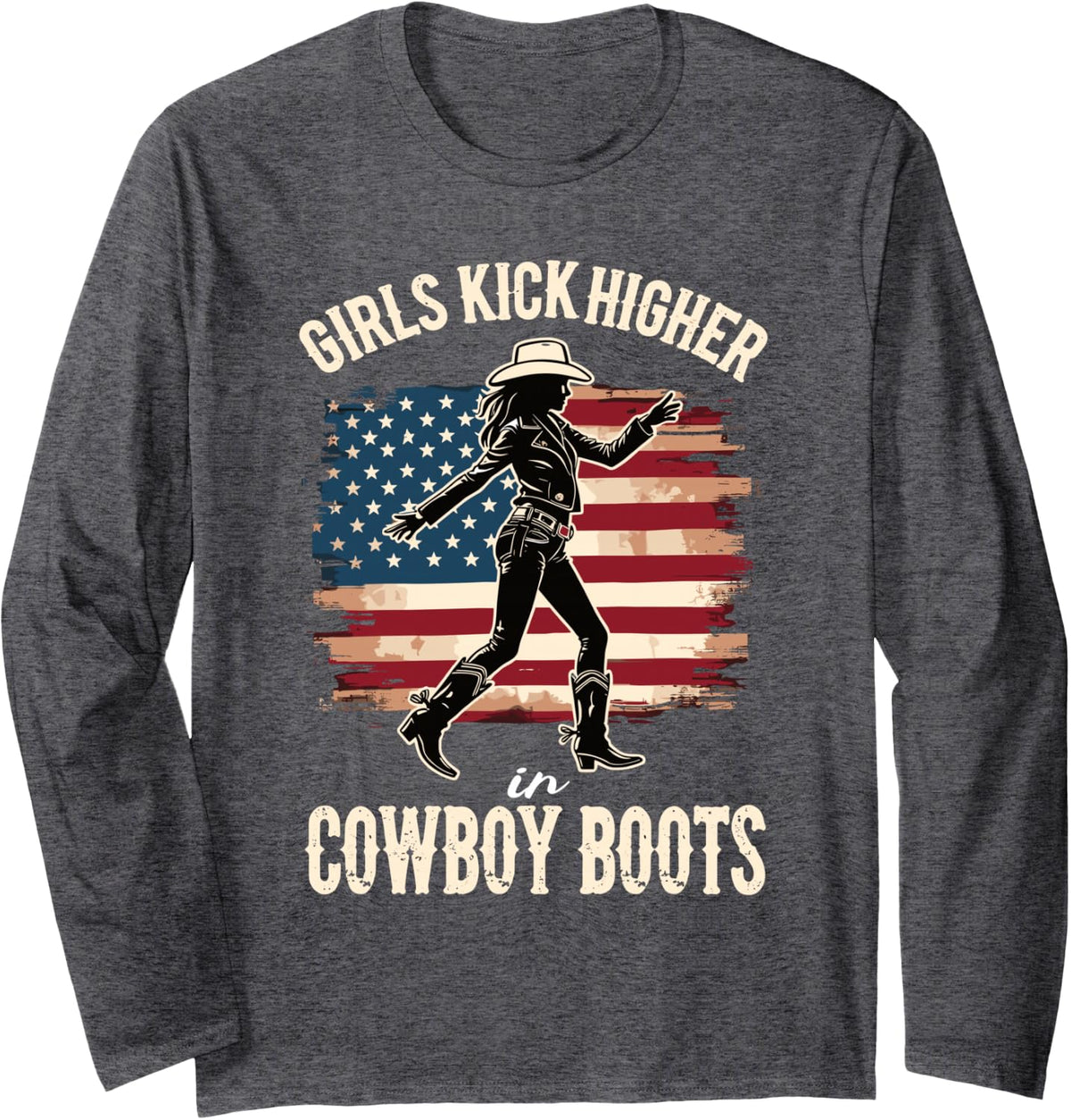 Girls Kick Higher in Cowboy Boots Line Dance Long Sleeve T-Shirt - Adult Unisex Dark Heather Grey