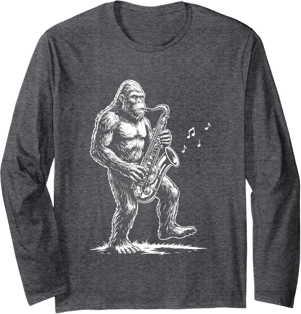 Bigfoot Alto Sax Teacher Grooves Band Saxophonist Humor Long Sleeve T-Shirt - Adult Unisex Dark Heather Grey