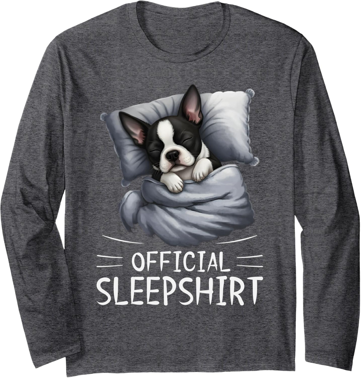 Boston Terrier Dog Official Sleepshirt Pajamas Nightgown Long Sleeve T-Shirt - Adult Unisex Dark Heather Grey