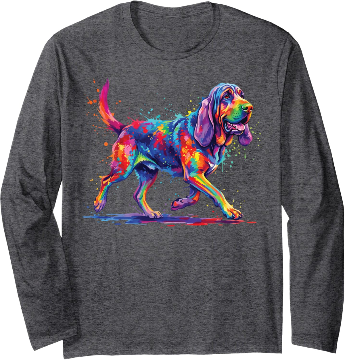 Basset Hound Colorful Long Sleeve T-Shirt - Adult Unisex Dark Heather Grey