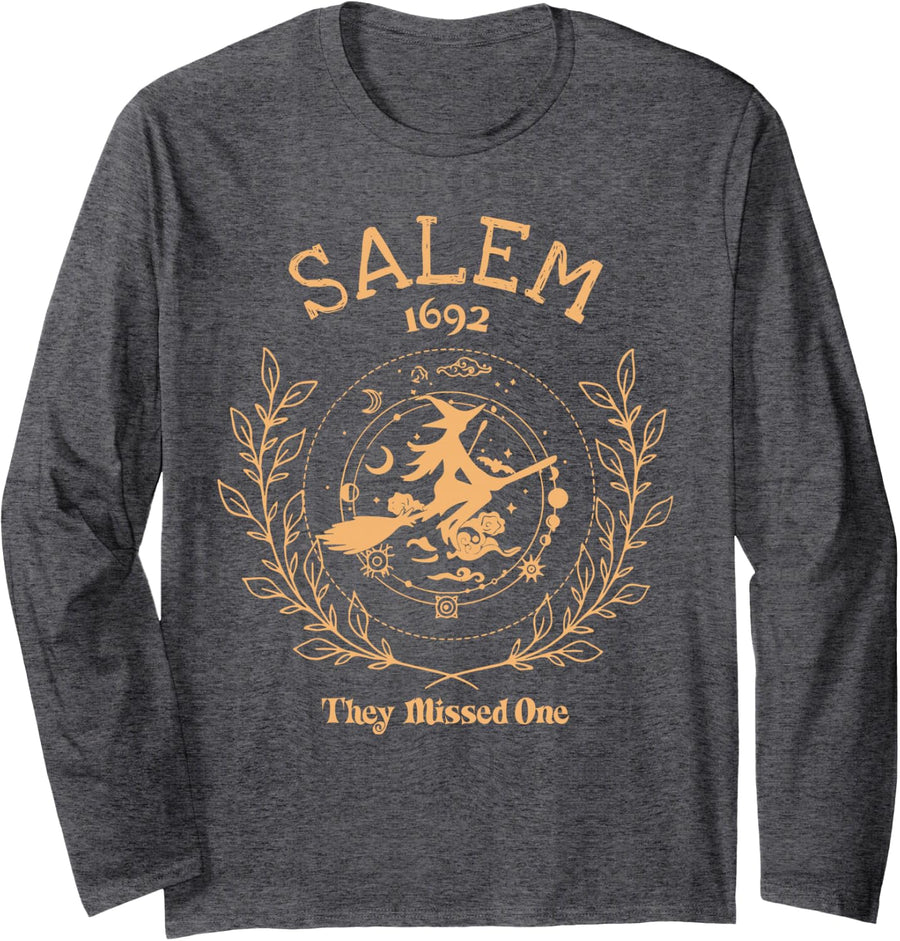 Salem 1692 They Missed One Halloween Spooky Season Witch Long Sleeve T-Shirt - Adult Unisex Dark Heather Grey