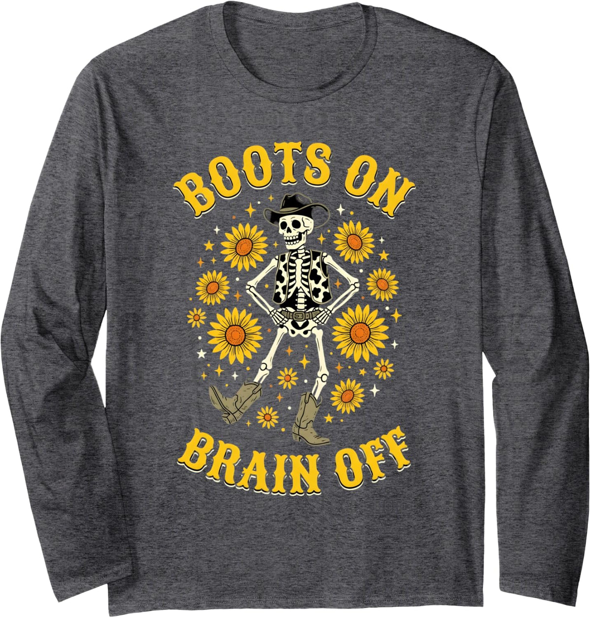 Line Dancing Skeleton Sunflower Line Dancer Line Dance Long Sleeve T-Shirt - Adult Unisex Dark Heather Grey