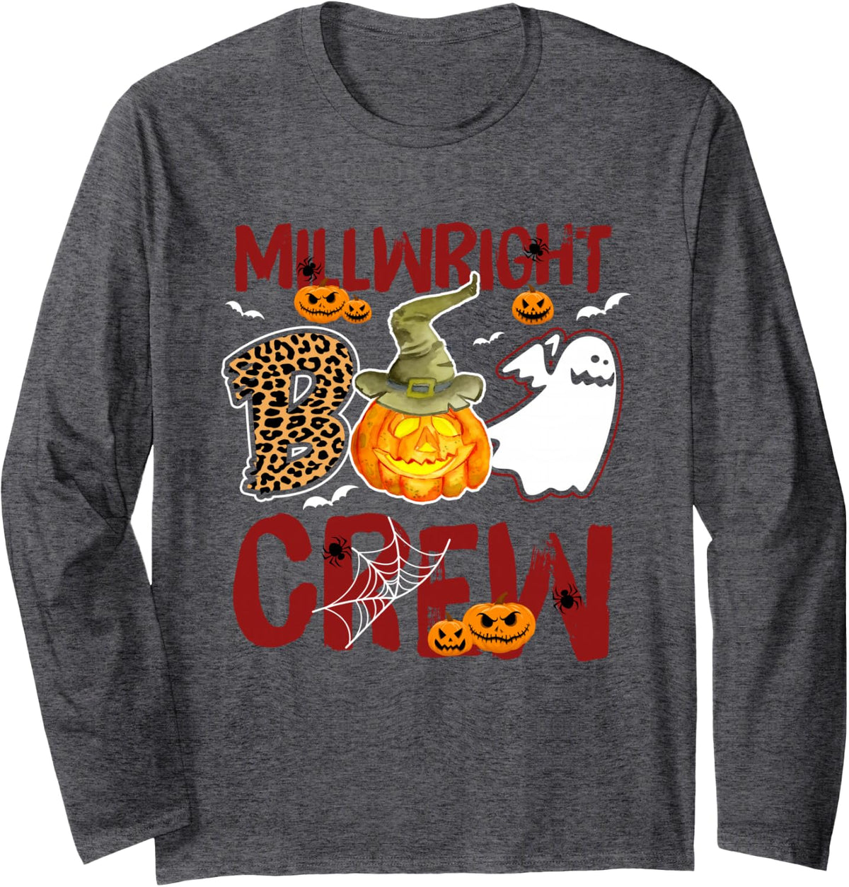 Millwright Boo Crew Halloween Industrial Mechanic Match Long Sleeve T-Shirt - Adult Unisex Dark Heather Grey