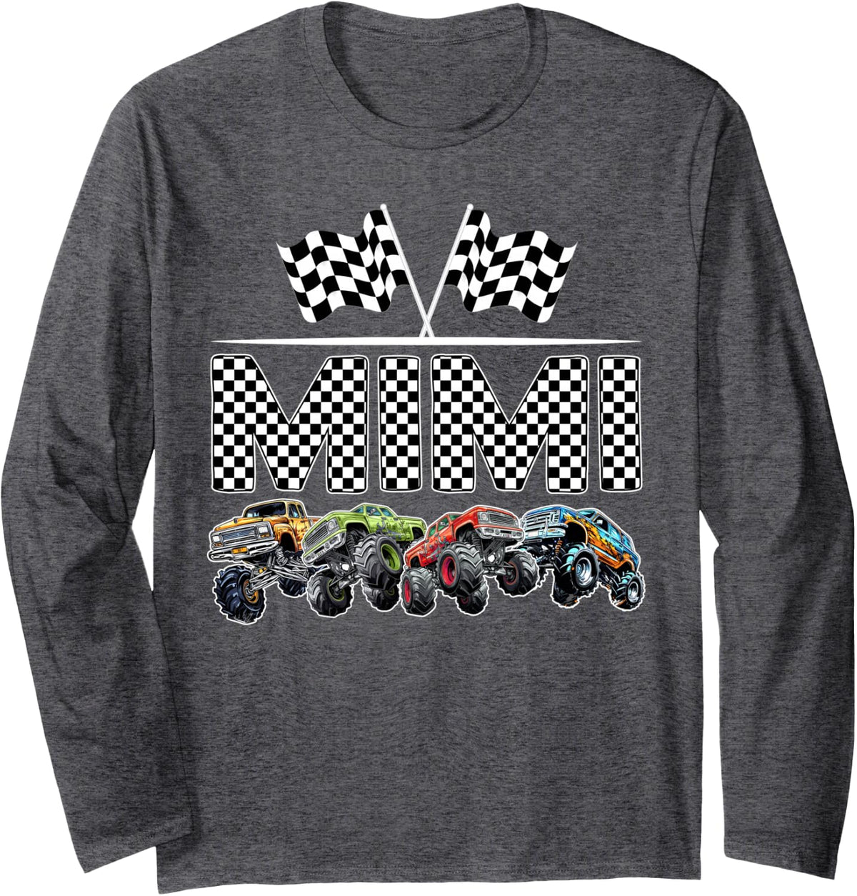 Mimi Retro Monster Truck Family Birthday Matching Long Sleeve T-Shirt - Adult Unisex Dark Heather Grey