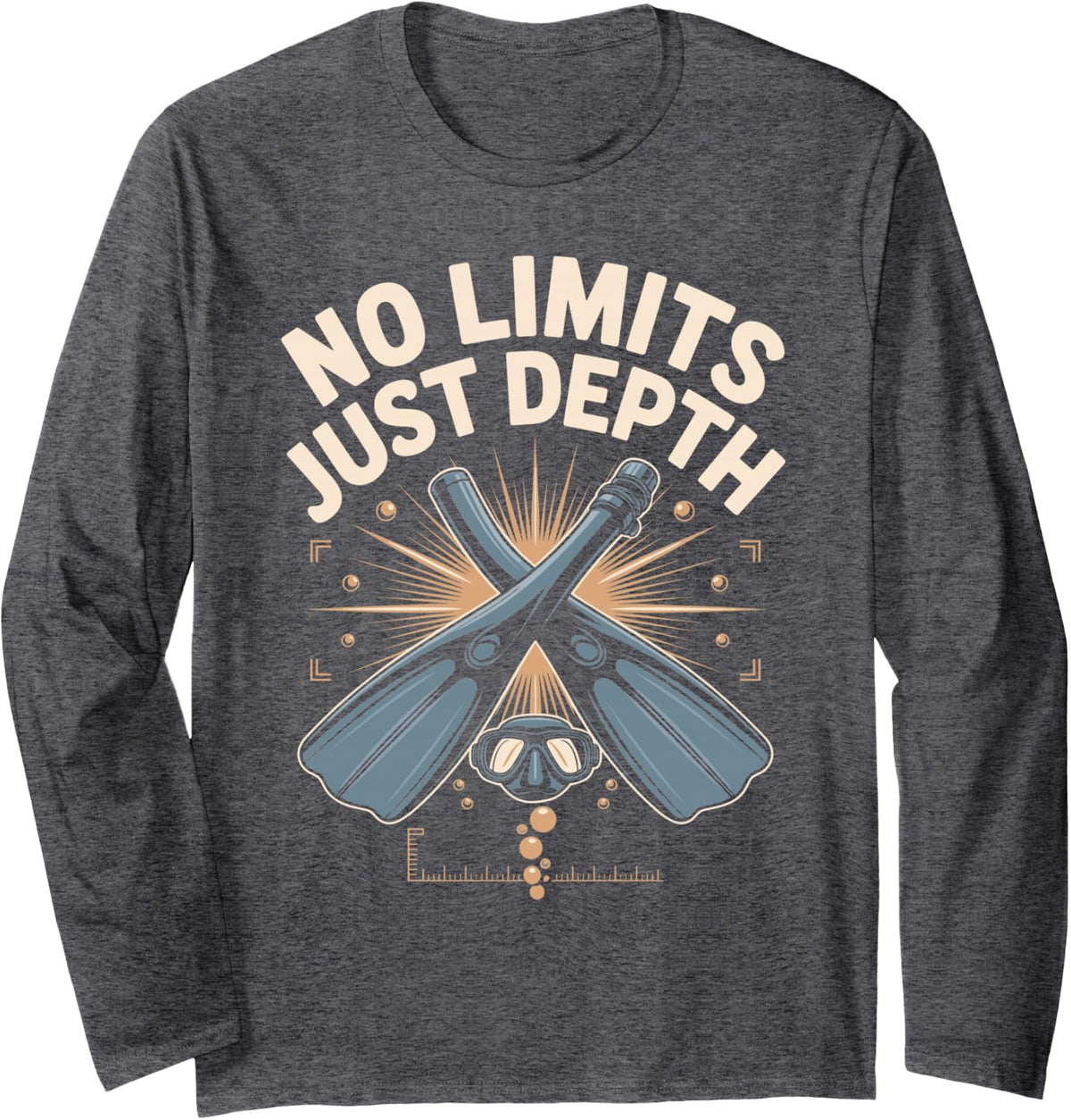 No Limits Just Depth Freediving Freediver Long Sleeve T-Shirt - Adult Unisex Dark Heather Grey