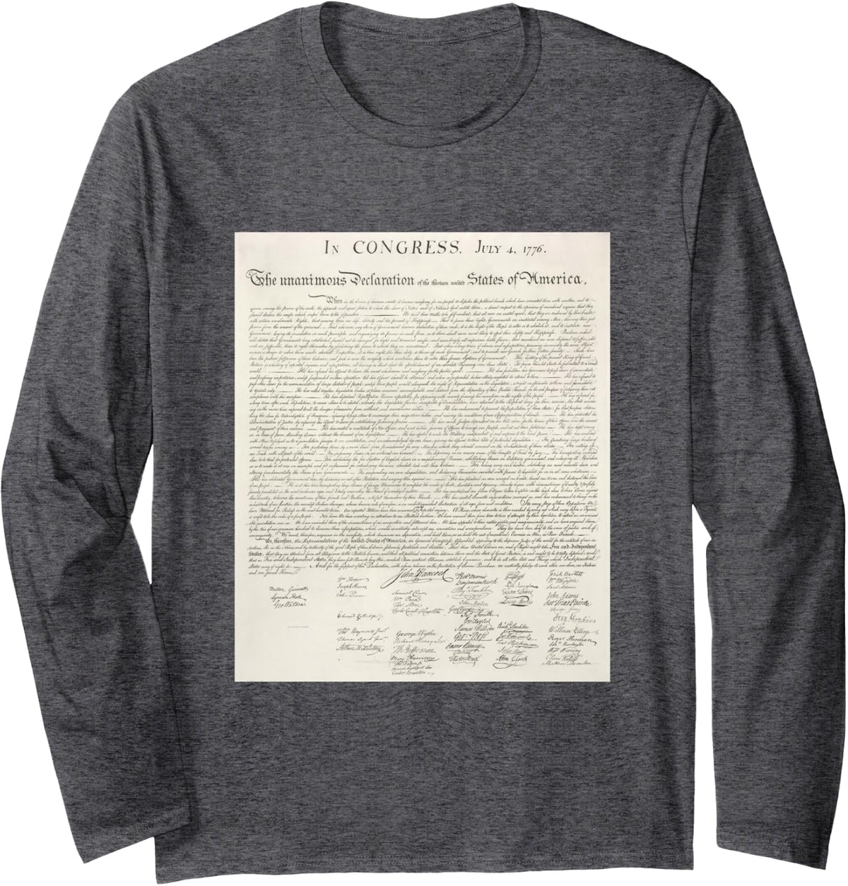 Declaration of Independence 4th of July American History Long Sleeve T-Shirt - Adult Unisex Dark Heather Grey