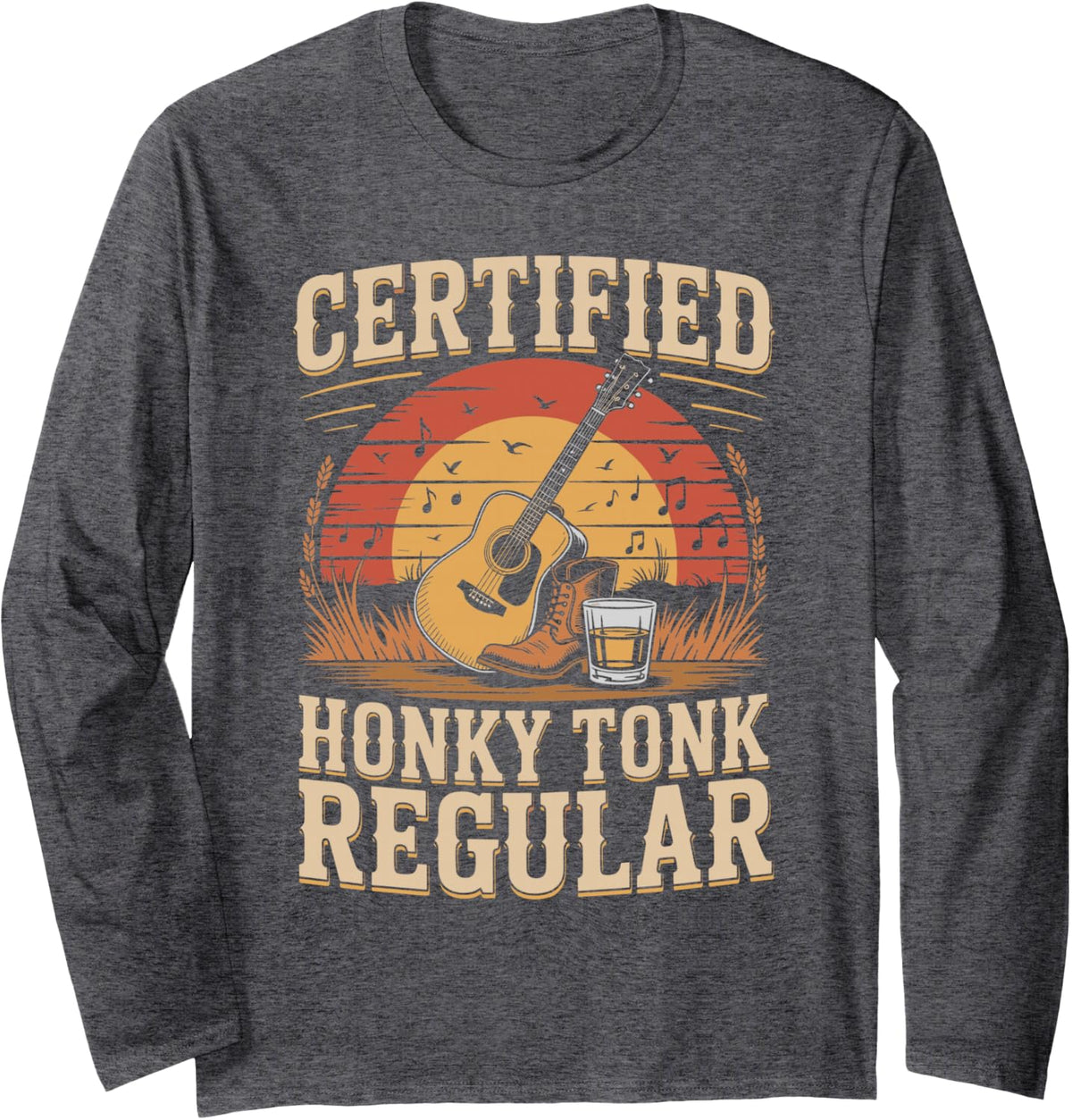 Certified Honky Tonk Regular Line Dancing Long Sleeve T-Shirt - Adult Unisex Dark Heather Grey