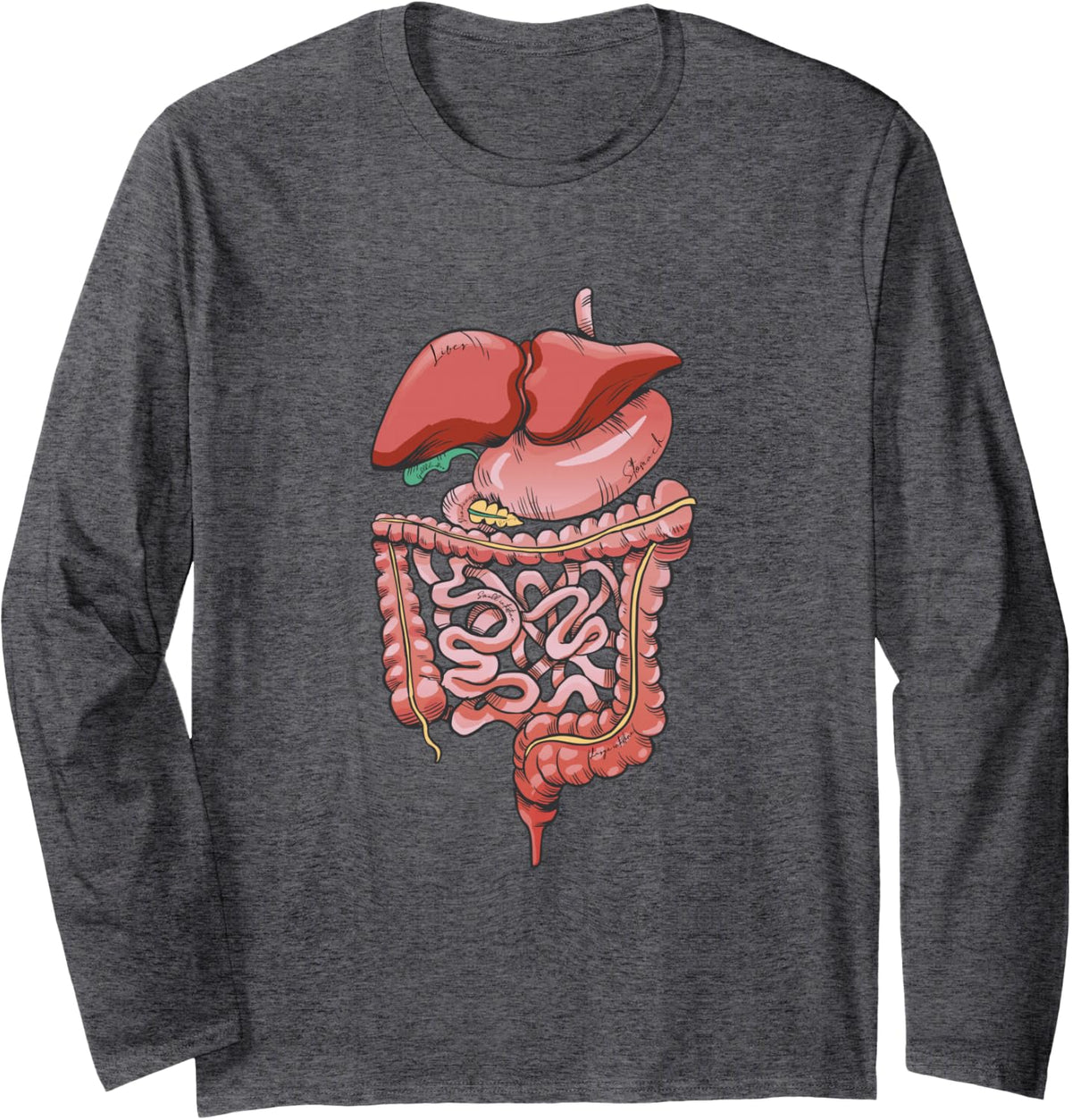 Human Anatomy Internal Organs with ENG Description for Learn Long Sleeve T-Shirt - Adult Unisex Dark Heather Grey