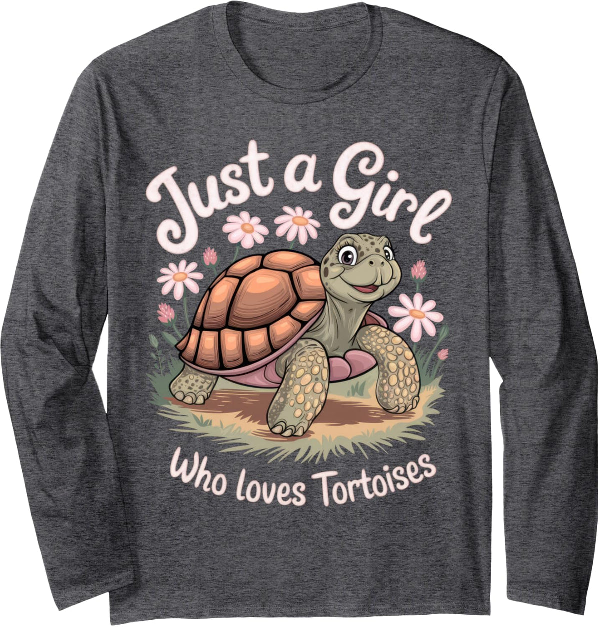 Just A Girl Who Loves Tortoises Cute Turtle Girl Fun Long Sleeve T-Shirt - Adult Unisex Dark Heather Grey