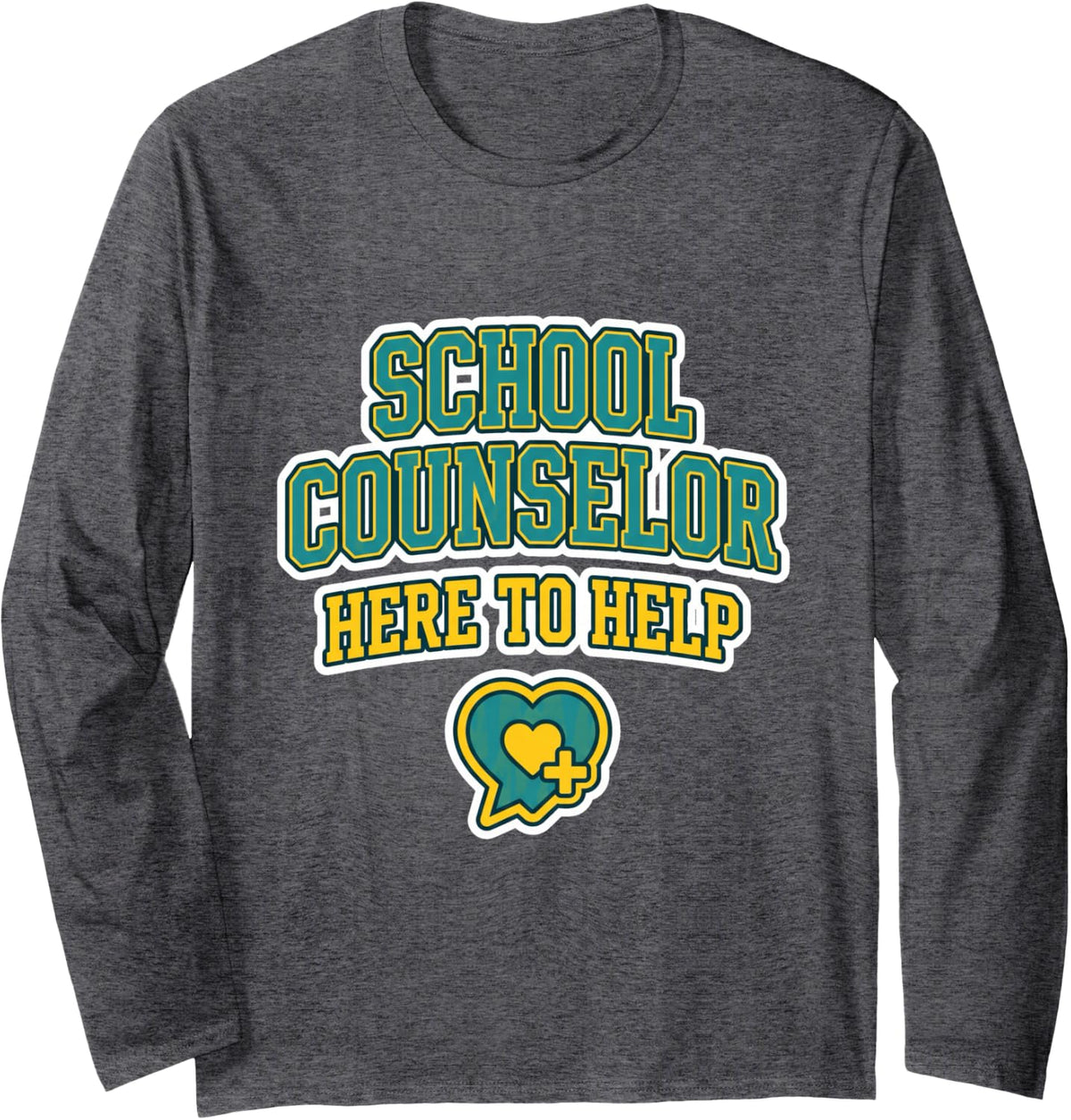 School Counselor Here to Help Varsity Retro Lettering Text Long Sleeve T-Shirt - Adult Unisex Dark Heather Grey