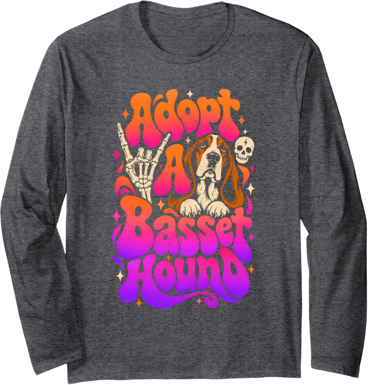 Adopt A Basset Hound Dog Lover Long Sleeve T-Shirt - Adult Unisex Dark Heather Grey