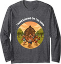 Fun Thanksgiving Turkey Trot on the Farm Design Long Sleeve T-Shirt - Adult Unisex Dark Heather Grey