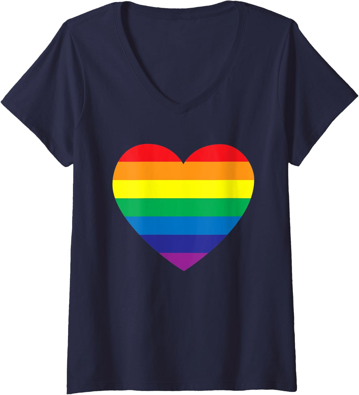 Womens Gay pride heart V-Neck T-Shirt - Navy Blue