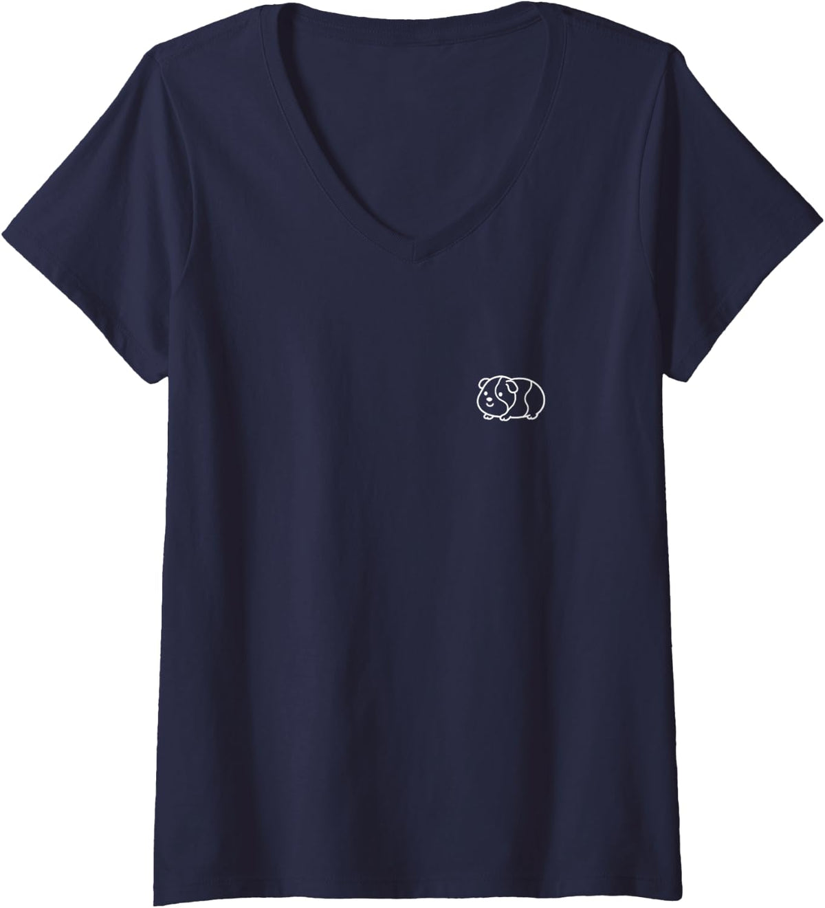 Women's Guinea Pig Cute Minimalist Doodle Pocket Style V-Neck T-Shirt - Navy Blue