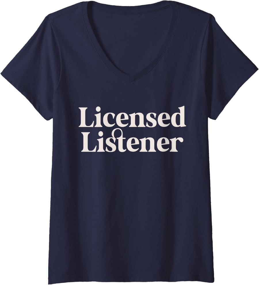 Womens Licensed Listerner Mental Health Therapist School Counselor V-Neck T-Shirt - Navy Blue