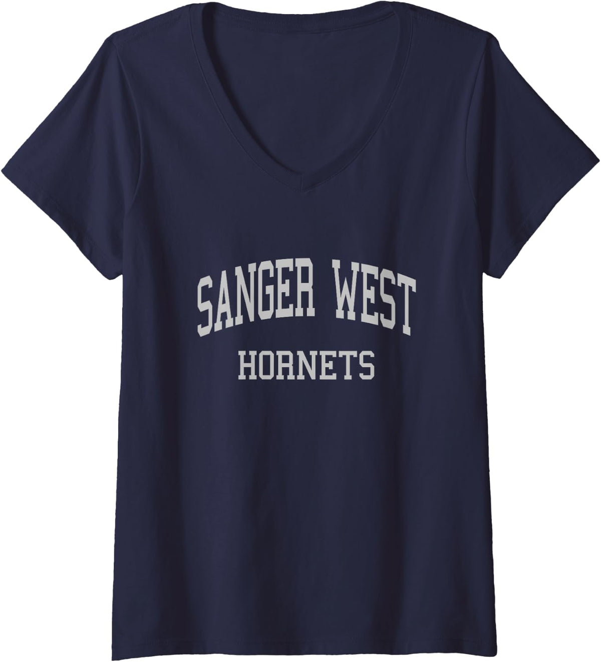 Women's Sanger West High School HS Fresno CA Retro Sports V-Neck T-Shirt - Navy Blue