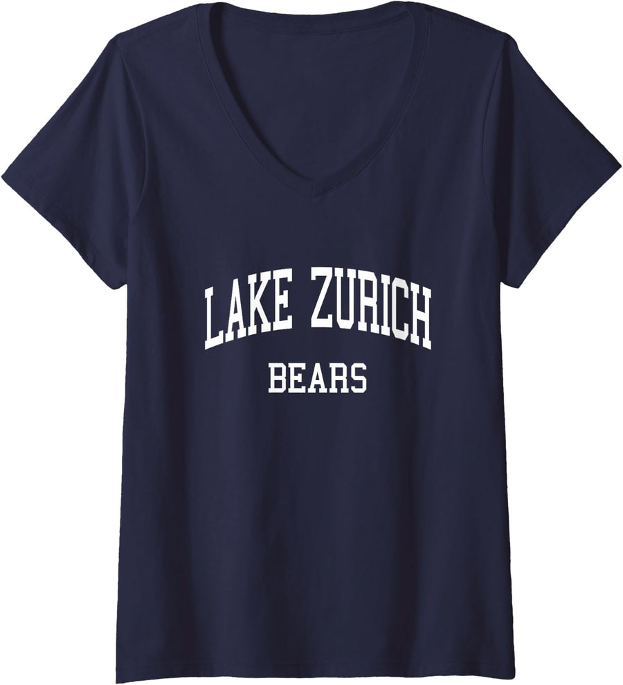 Women's Lake Zurich High School HS Lake Zurich IL Retro Sports V-Neck T-Shirt - Navy Blue