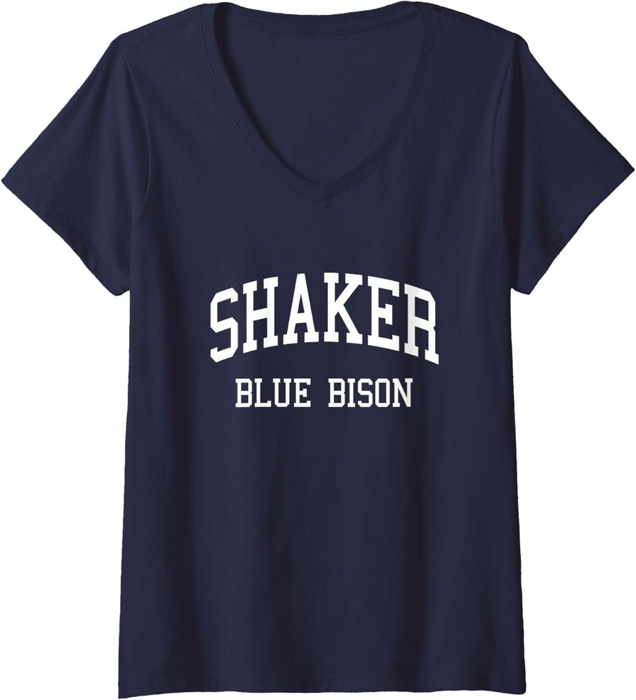 Women's Shaker High School HS Latham NY Retro Sports V-Neck T-Shirt - Navy Blue