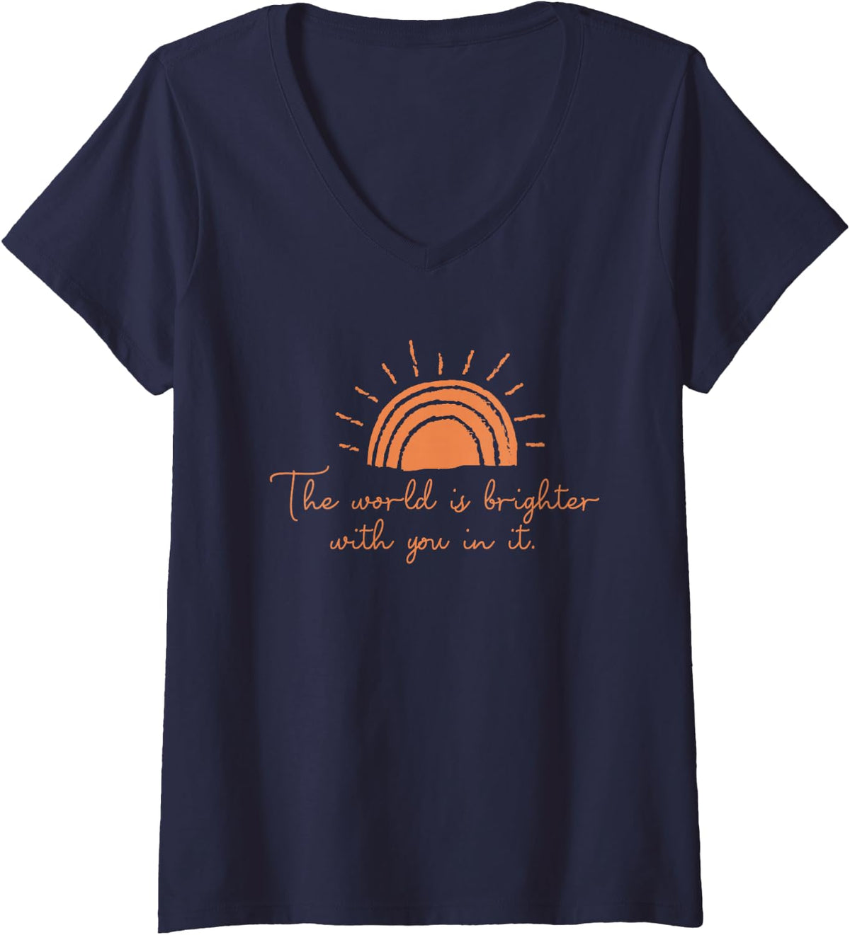 Women's The World is Brighter with You in it Mental Health Positive V-Neck T-Shirt - Navy Blue