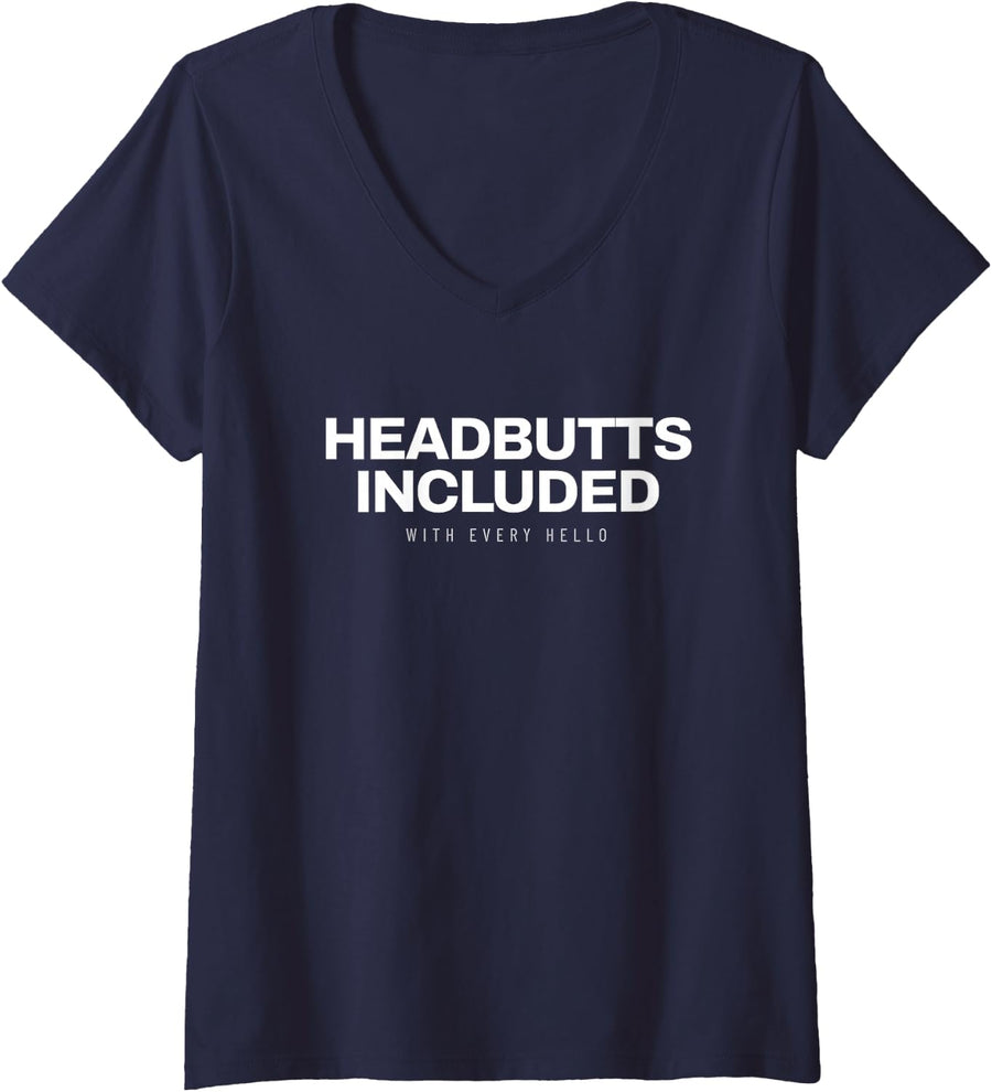 Women's Bull Terrier Dog - Headbutts Included - Bull Terrier Lover V-Neck T-Shirt - Navy Blue