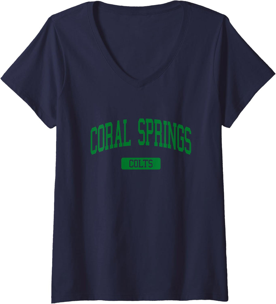 Women's Coral Springs High School HS Coral Springs FL Varsity Sports V-Neck T-Shirt - Navy Blue