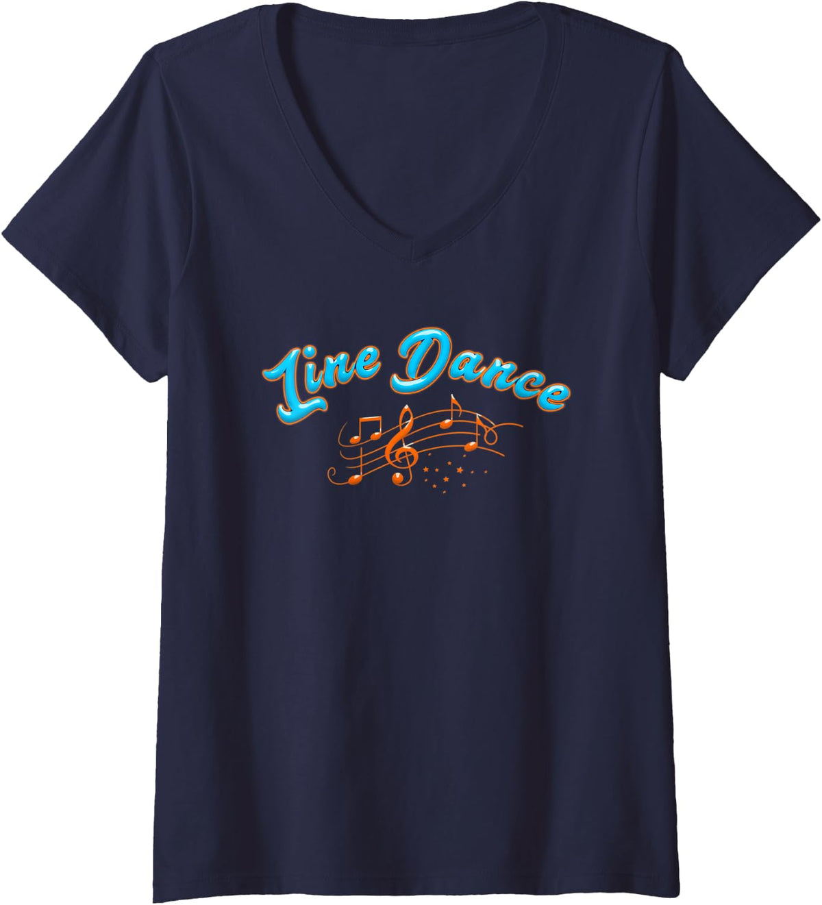 Womens Western Line Dance V-Neck T-Shirt - Navy Blue