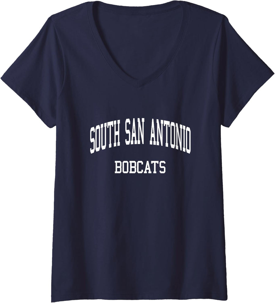 Women's South San Antonio High School HS San Antonio TX Retro Sports V-Neck T-Shirt - Navy Blue