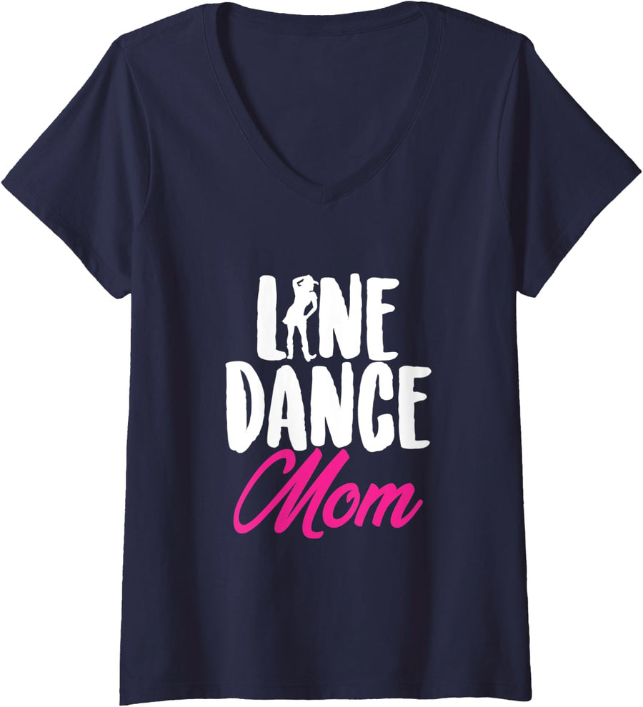 Womens Line Dance Mom Mother Woman Girl Dancer Dancing Western Gift V-Neck T-Shirt - Navy Blue
