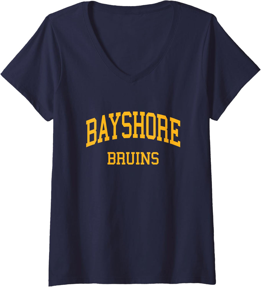 Women's Bayshore High School HS Bradenton FL Retro Sports V-Neck T-Shirt - Navy Blue