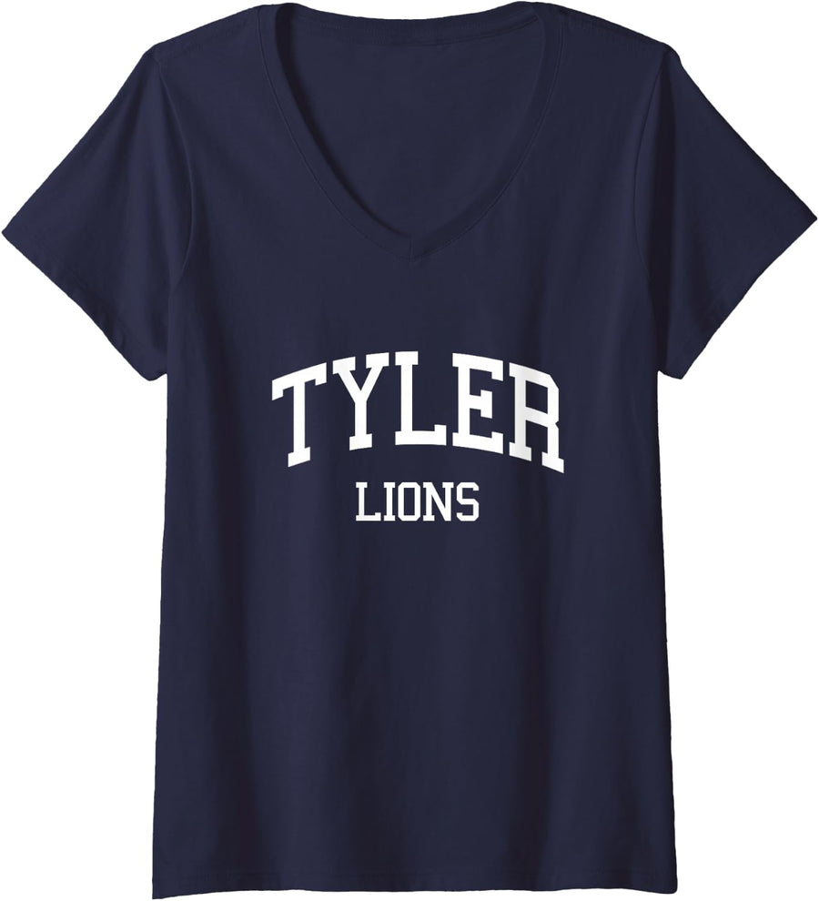 Women's Tyler High School HS Tyler TX Retro Sports V-Neck T-Shirt - Navy Blue