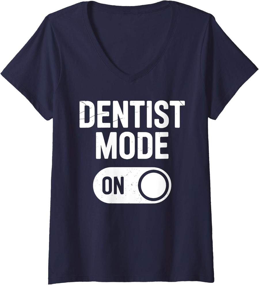 Women's Funny Dentist Art for Men Women Kids Tooth Dental Dentist V-Neck T-Shirt - Navy Blue