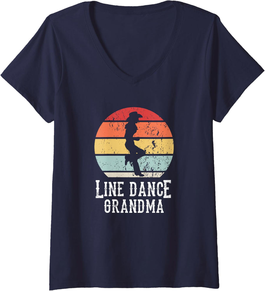 Women's Line Dance Grandma V-Neck T-Shirt - Navy Blue