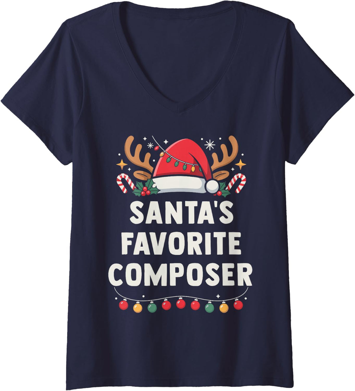 Women's Santa's Favorite Composer Xmas Concert Holiday Recital V-Neck T-Shirt - Navy Blue