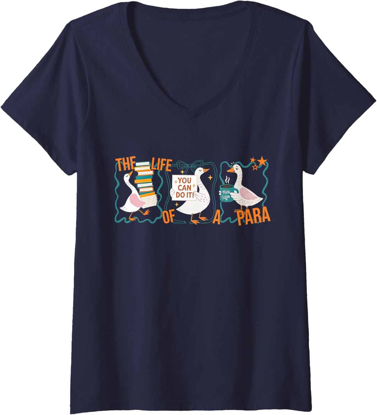 Women's The Life of A para Professional Teachers Aide Silly Goose V-Neck T-Shirt - Navy Blue