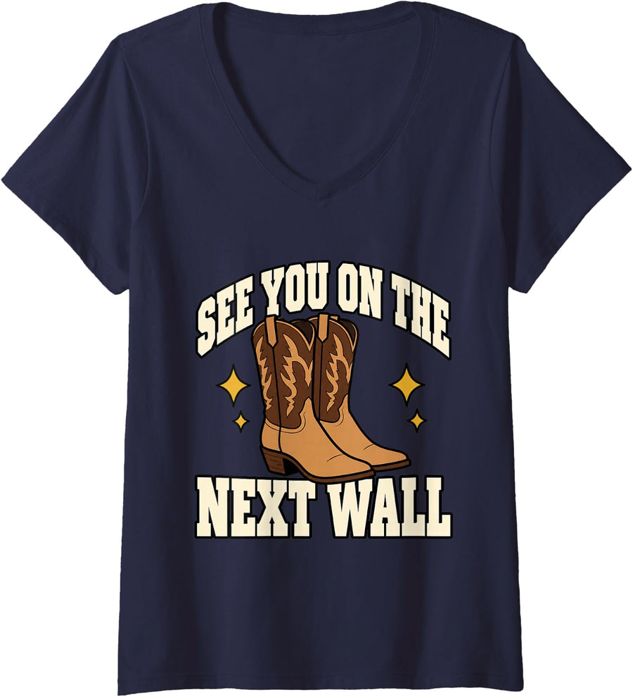 Women's Line Dancing See You On The Next Wall Boots Funny Country V-Neck T-Shirt - Navy Blue
