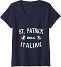 Womens St. Patrick Was Italian V-Neck T-Shirt - Navy Blue