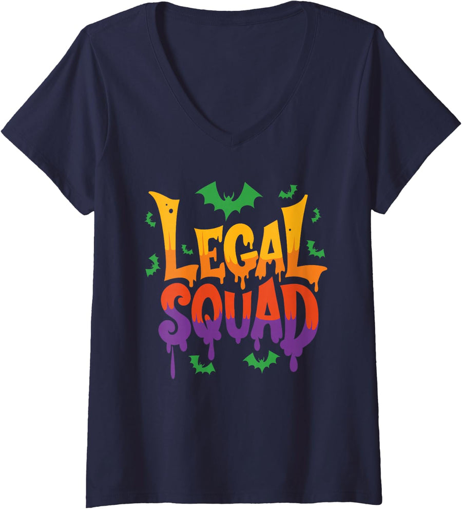 Womens Legal Squad Funny Halloween Lawyer Costume V-Neck T-Shirt - Navy Blue