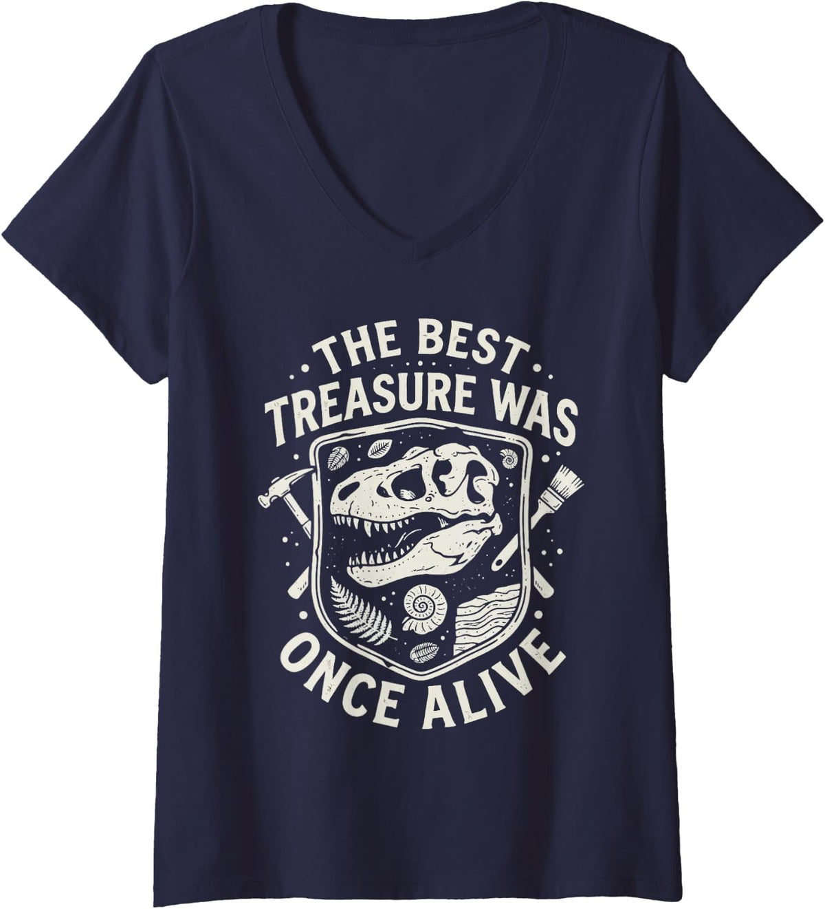 Women's Fossil Hunting Future Paleontologist Paleontology V-Neck T-Shirt - Navy Blue