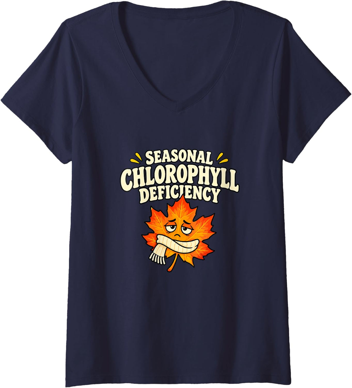 Women's Botany Autumn Humor Seasonal Chlorophyll Deficiency V-Neck T-Shirt - Navy Blue